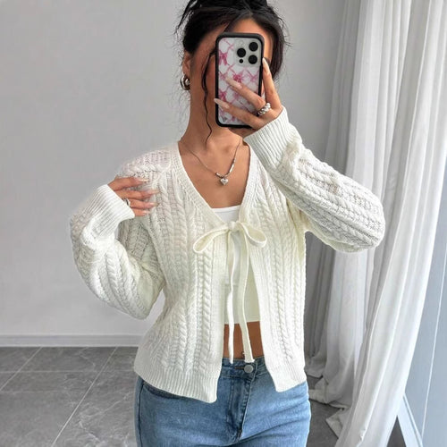 Damen Strickjacke mit modischem Kordelzug und feiner Netzstruktur R&B