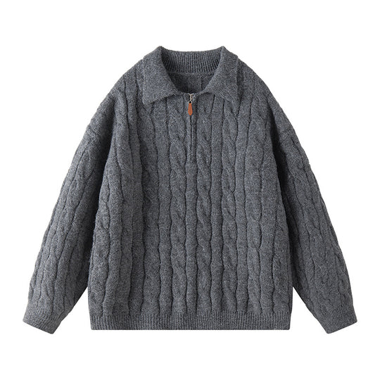 Damen Hochwertiger Strickpullover mit kurzem Reißverschluss und klassischem Kragen R&B