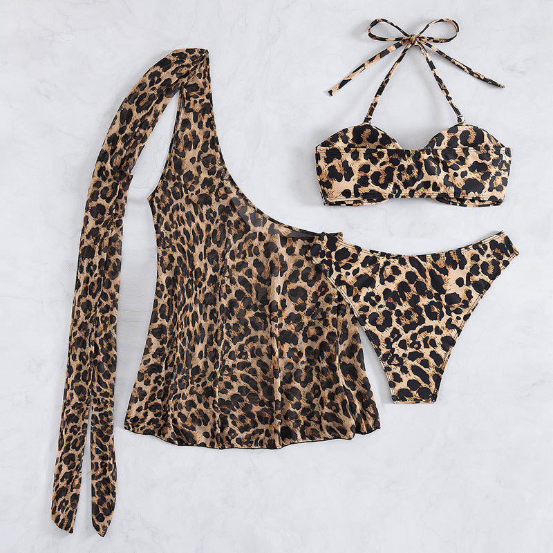 Damen Bikini-Set mit asymmetrischem Oberteil und tierischen Muster R&B