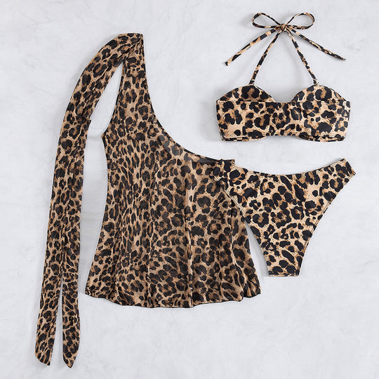 Damen Bikini-Set mit asymmetrischem Oberteil und tierischen Muster R&B