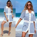 Damen modischer Strandkleid mit gestreiftem Design und kragen R&B