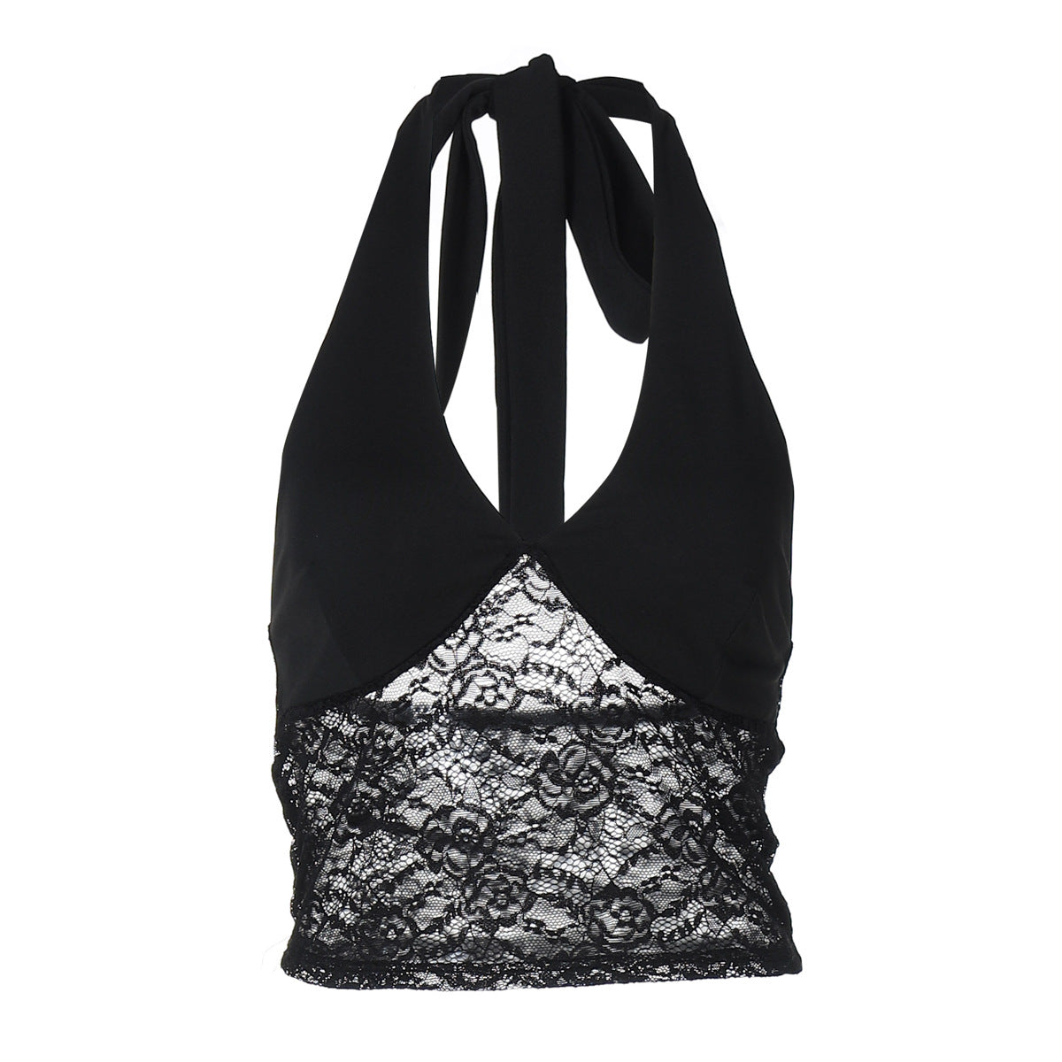 Damen Spitzen-Crop-Top mit Halterträgern und figurbetontem Schnitt R&B