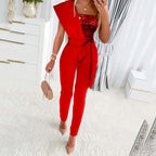 Damen One-Shoulder Jumpsuit mit glitzerndem Oberteil und Taillengürtel R&B