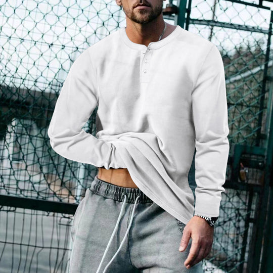 Herren Langarm-Henley-Shirt mit klassischem Knopfleisten-Design und weichem Baumwollmix R&B