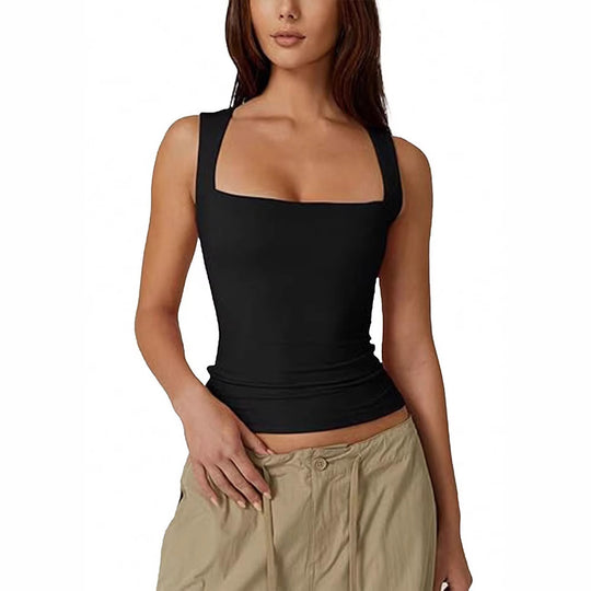 Damen eng anliegendes Tanktop mit quadratischem Ausschnitt und atmungsaktiver Struktur R&B