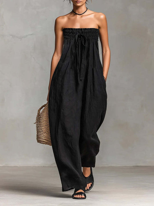 Damen Lässiges Jumpsuit mit elastischem Oberteil und weitem Bein R&B