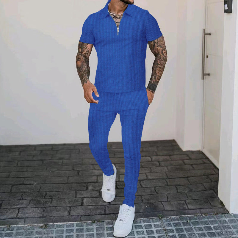 Herren Freizeit-Set mit modernem Kurzarm-Polo und eleganten Jogginghosen R&B