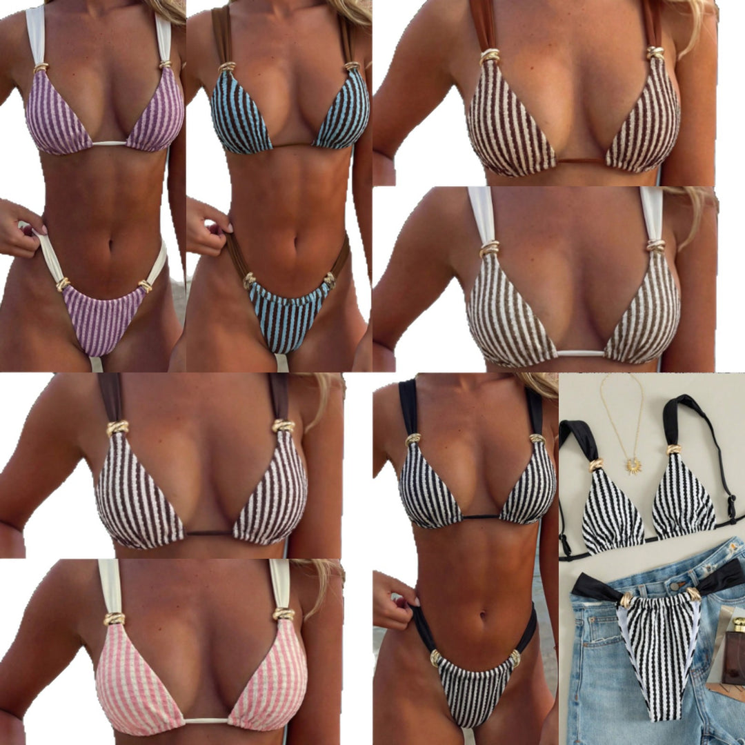 Damen Triangel-Bikini-Set mit luxuriösen Goldakzenten R&B