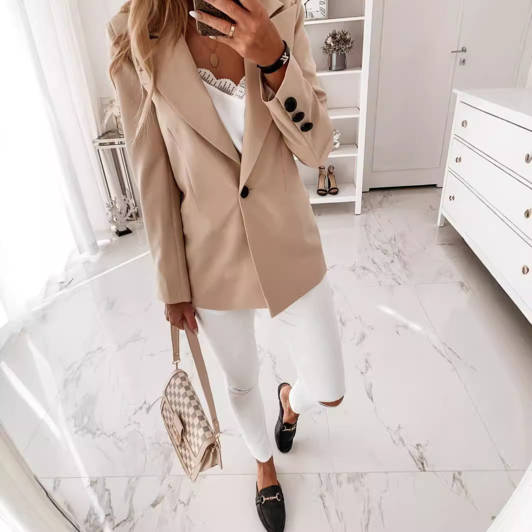 Damen trendiger Blazer-Anzug mit schmalem Schnitt und eleganter Knopfleiste R&B