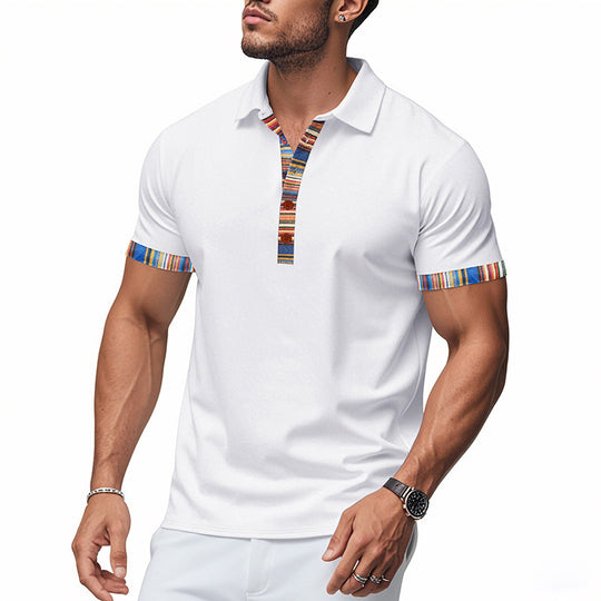 Herren Polo-Shirt mit buntem Kragen und strukturierter Optik R&B
