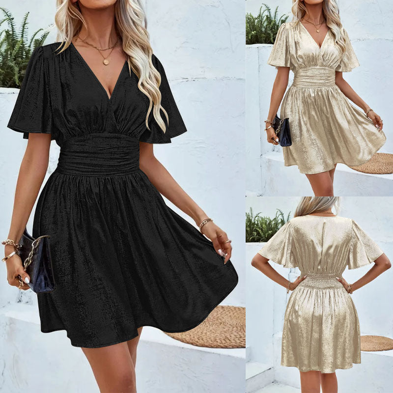 Damen Wickelkleid mit tiefem V-Ausschnitt und voluminösen Ärmeln R&B