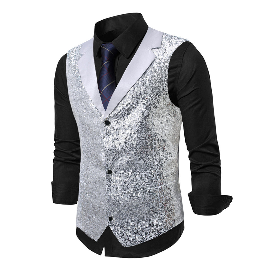 Herren Glitzernden Anzugweste mit Pailletten und klassischem Schnitt R&B