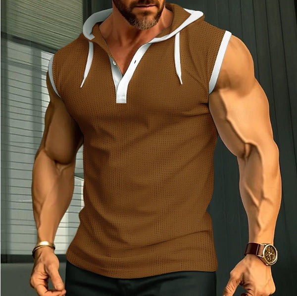 Herren ärmelloses Polo-Shirt mit stylishem Kapuzenkragen R&B