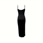 Damen figurbetontes Maxikleid mit seitlichen Rüschendetails und tiefem Schlitz R&B
