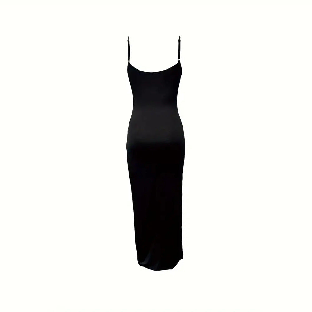 Damen figurbetontes Maxikleid mit seitlichen Rüschendetails und tiefem Schlitz R&B