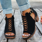 Damen Elegante und modische Schnürsandalen mit Blockabsatz