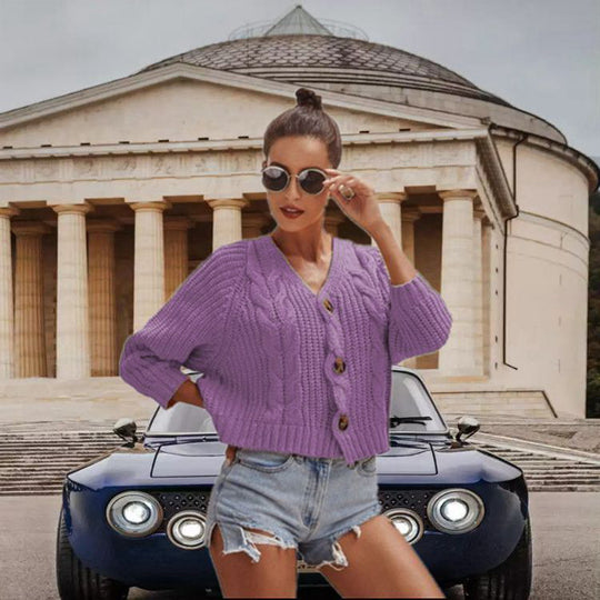 Damen Grobstrickjacke mit dekorativen Knöpfen und lässigem Schnitt R&B