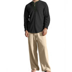 Herren nan Tunika- und Palazzohose-Set mit Henley-Blende, Zierstickerei und weitem Schnitt R&B