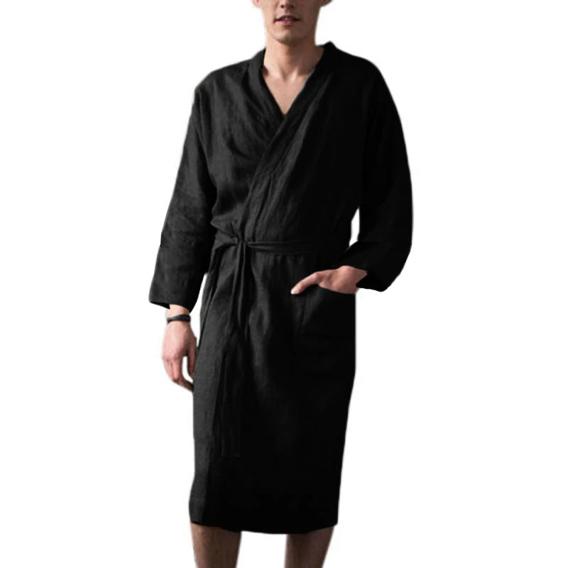 Herren Leinenbademantel mit praktischen Taschen und modernem Design R&B