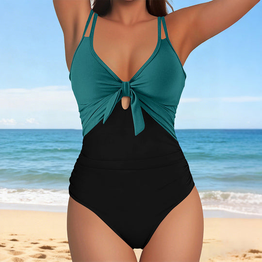 Damen Einteiler Badeanzug mit modischem Knotendesign und figurformendem Schnitt R&B