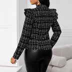 Damen Modische Plissee-Jacke mit Reißverschluss und Rüschen R&B