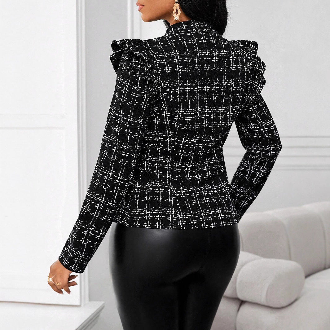 Damen Modische Plissee-Jacke mit Reißverschluss und Rüschen R&B