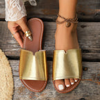 Damen Elegante Riemensandalen mit offener Spitze und metallischem Finish