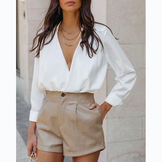Damen Modische High-Waist-Shorts mit eleganter Färbetechnik und praktischen Taschen R&B