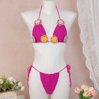 Damen Elegantes Häkel-Bikini-Set mit floralen Applikationen R&B