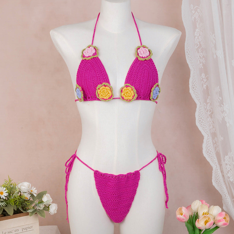 Damen Elegantes Häkel-Bikini-Set mit floralen Applikationen R&B