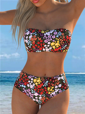 Damen Bikini-Set mit strapazierfähigem Bandeau-Oberteil und hoch geschnittenen Badeshorts R&B