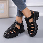 Damen Plateau-Sandalen mit trendigem Riemendesign und stabiler Gummisohle R&B