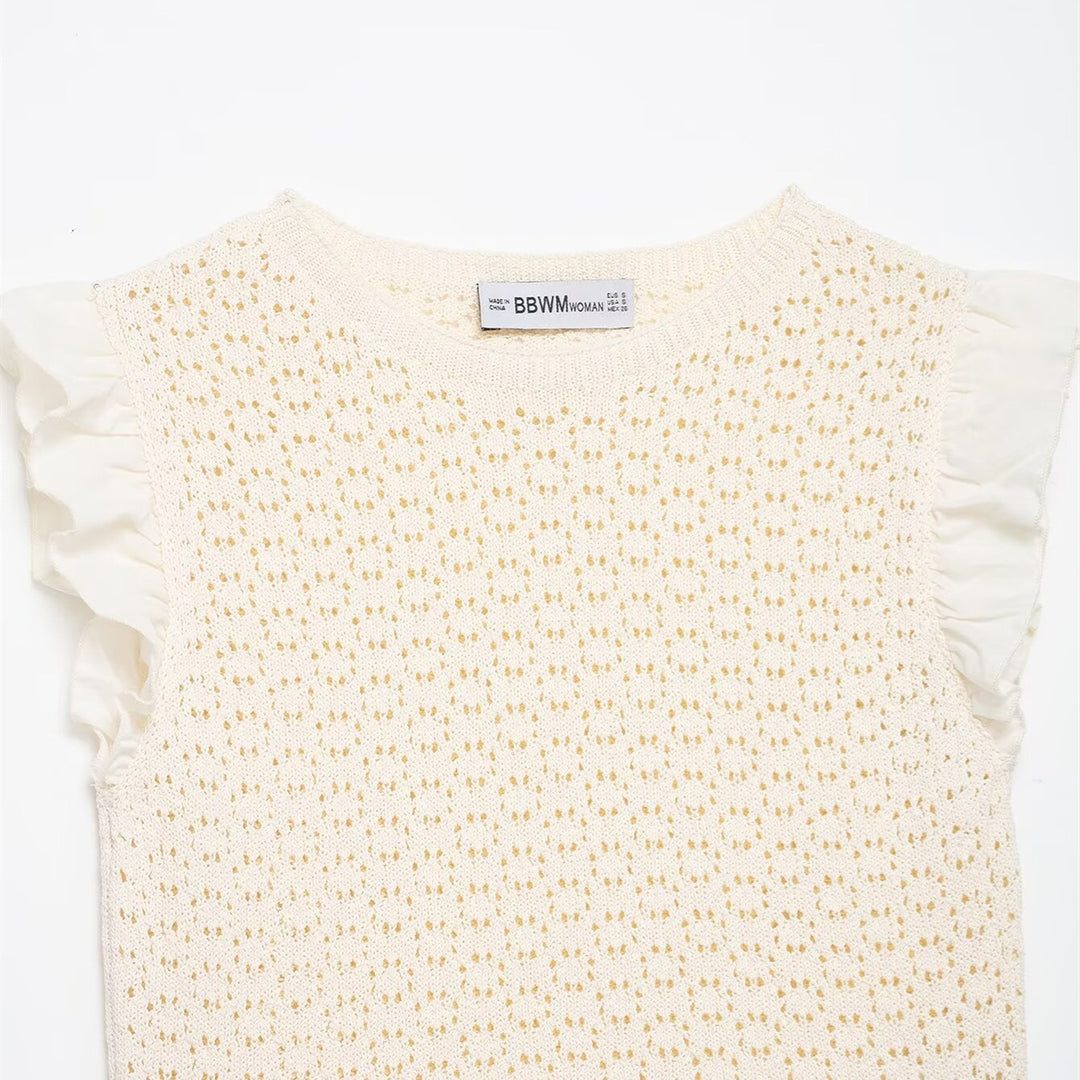 Damen Rüschenshirt mit feiner Lochstickerei und gerafftem Saum R&B