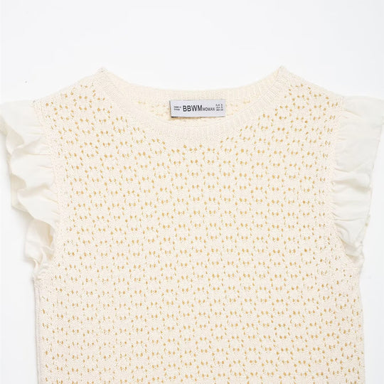 Damen Rüschenshirt mit feiner Lochstickerei und gerafftem Saum R&B