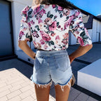 Damen Destroyed Jeans-Shorts im lässigen Vintage-Stil mit unregelmäßigem Saum R&B