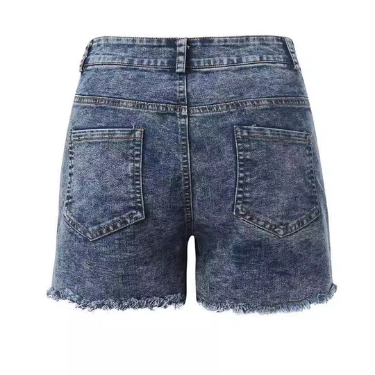 Damen Hochtaillierte Jeans-Shorts mit fransigem Saum R&B
