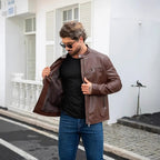 Herren moderne Kunstlederjacke mit Reißverschlüssen R&B