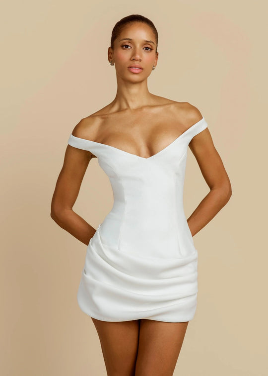 Damen Elegantes schulterfreies Minikleid mit raffiniertem Drapierungsdesign R&B
