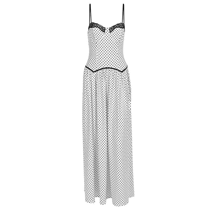 Damen Maxikleid mit gepunktetem Design und Spitzendetails R&B