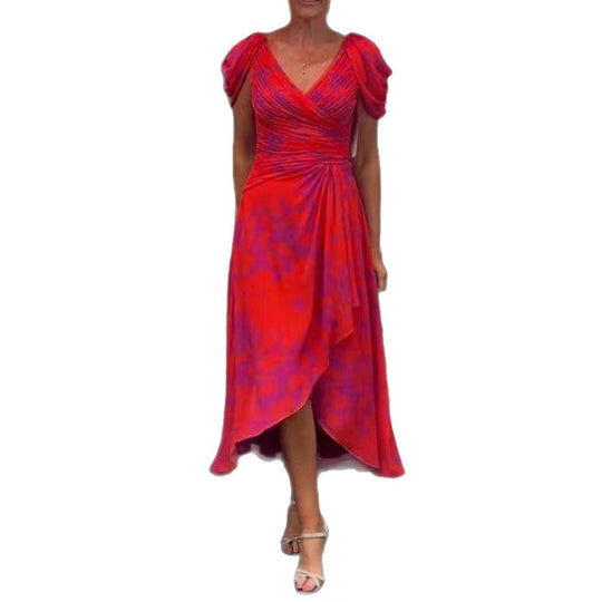 Damen nan Wickel-Midikleid mit gerafftem Oberteil, Puffärmeln und asymmetrischem Wasserfallsaum R&B