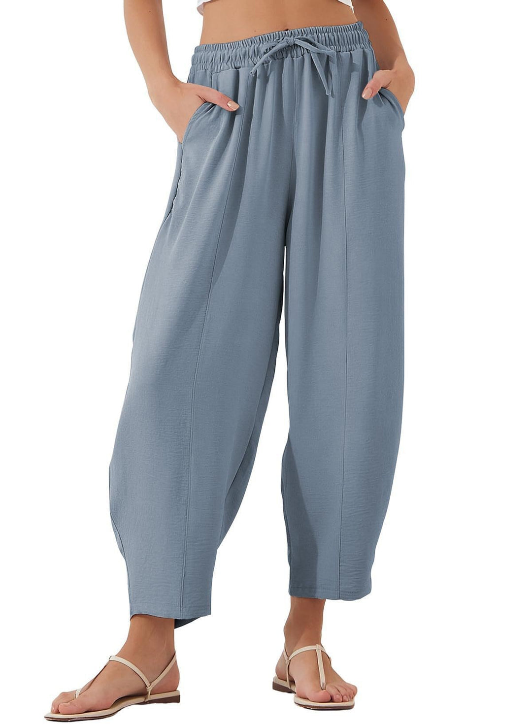 Damen Bequeme, weit geschnittene Sommerhose mit elastischem Bund und seitlichen Taschen R&B