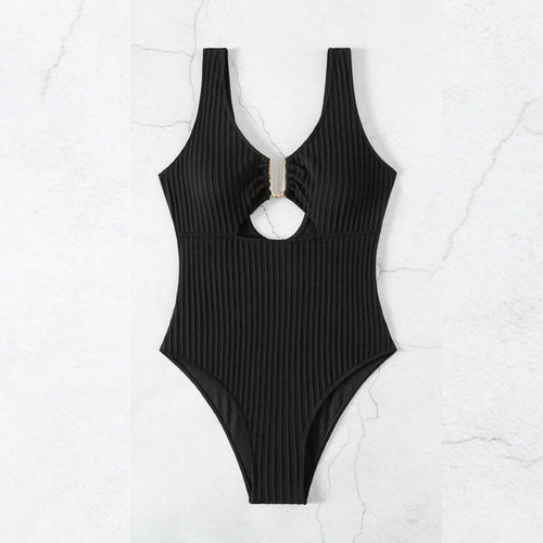 Damen Einteiler Badeanzug mit modischen Cut-Outs und elegantem Ringdetail R&B