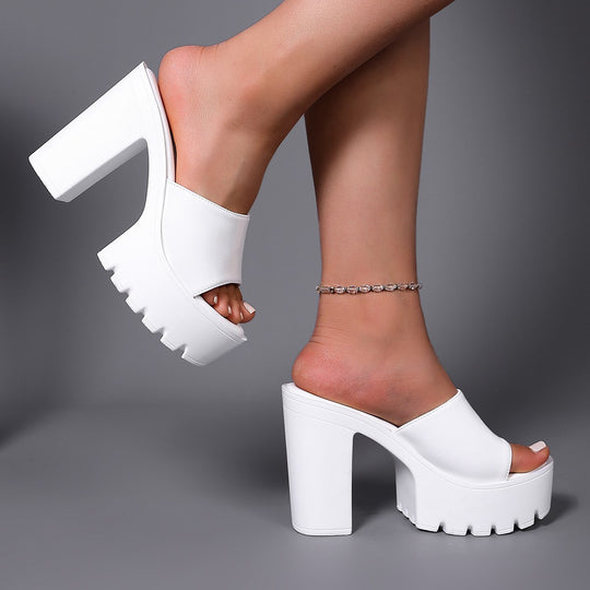 Damen Glamouröse Plateau-Pantoletten mit breitem Riemen R&B