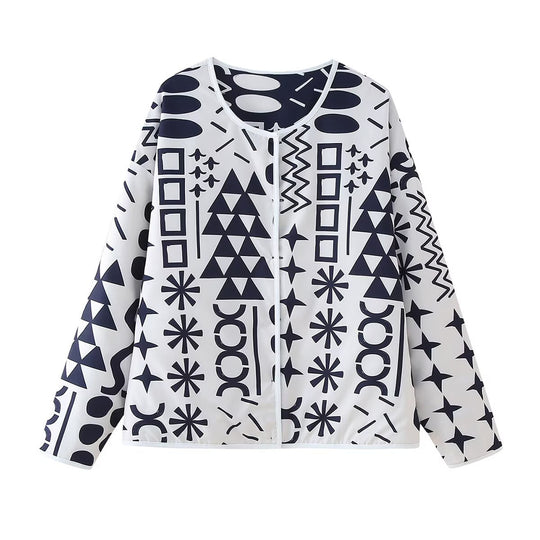 Damen Sportjacke mit modernem geometrischem Muster und leichtem Material R&B