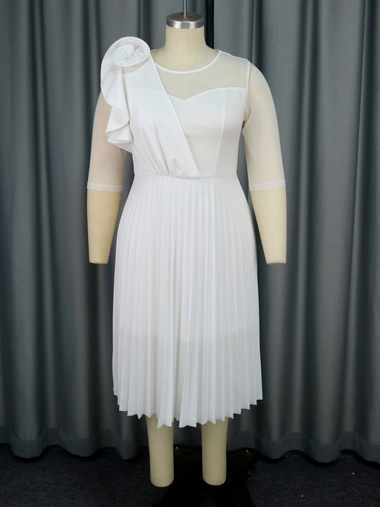 Damen Faltendes Kurzes Kleid mit innovativem Einschlag und transparenten Ärmeln R&B