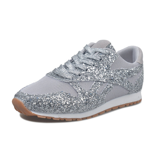 Damen glitzernde Sneakers mit atmungsaktiver Netzstruktur und rutschfester Sohle R&B