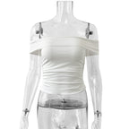 Damen Off-Shoulder Crop-Top aus elastischem Material mit figurformendem Design