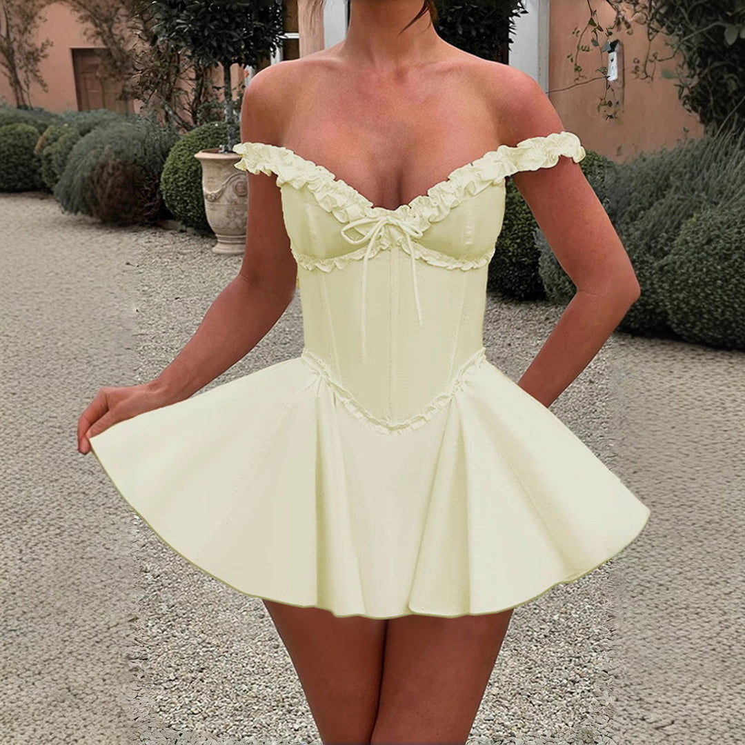 Damen Off-Shoulder Kleid mit raffinierten Rüschendetails R&B