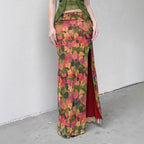 Damen Maxi-Rock mit floralem Chiffon-Design und seitlichem Schlitz R&B