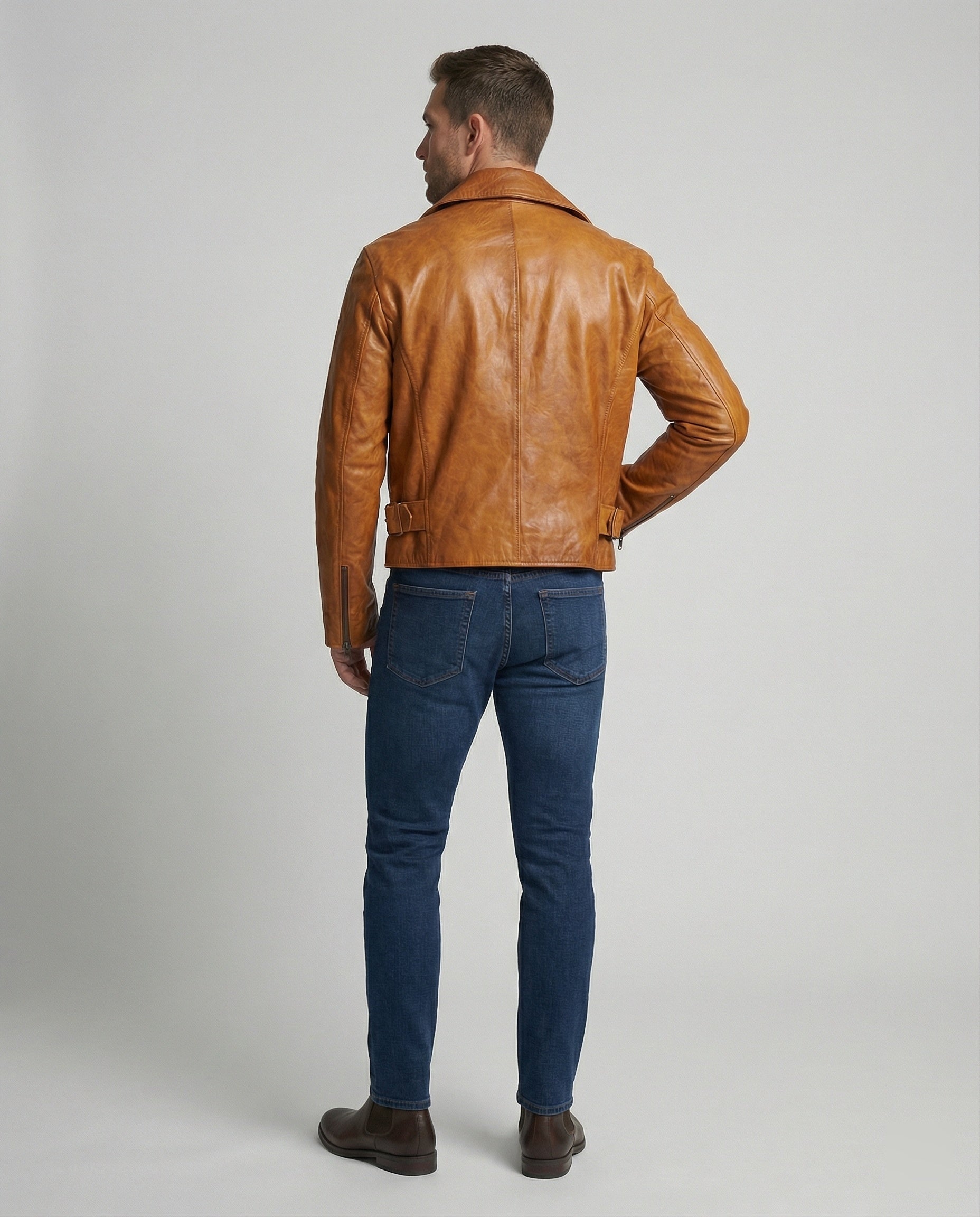 Herren Lederjacke Biker kurz mit Revers